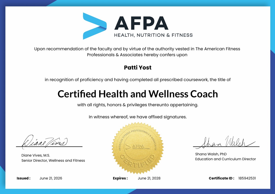 Certified health and wellness coach